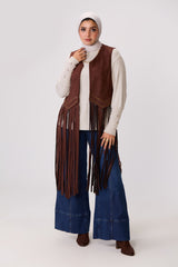 Long Fringe Suede Vest
