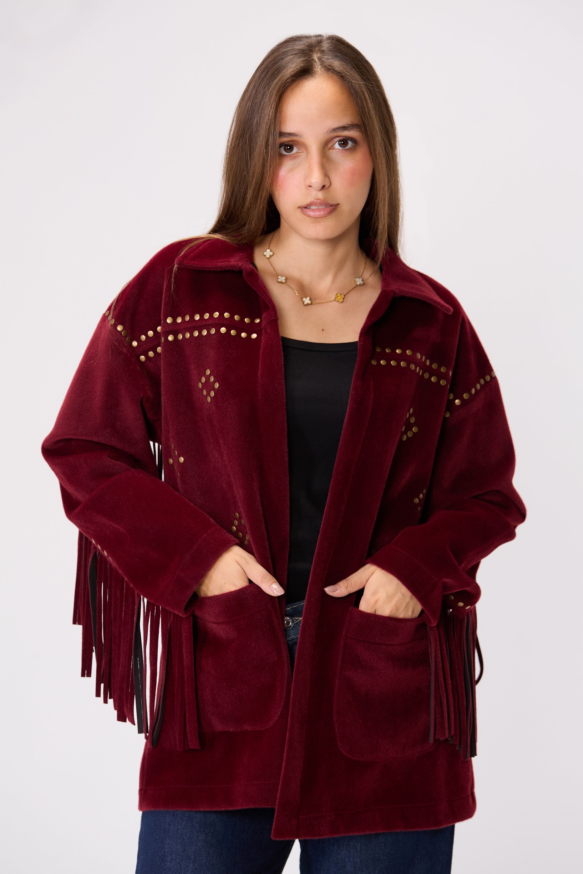 Suede-Cut Fringe Jacket