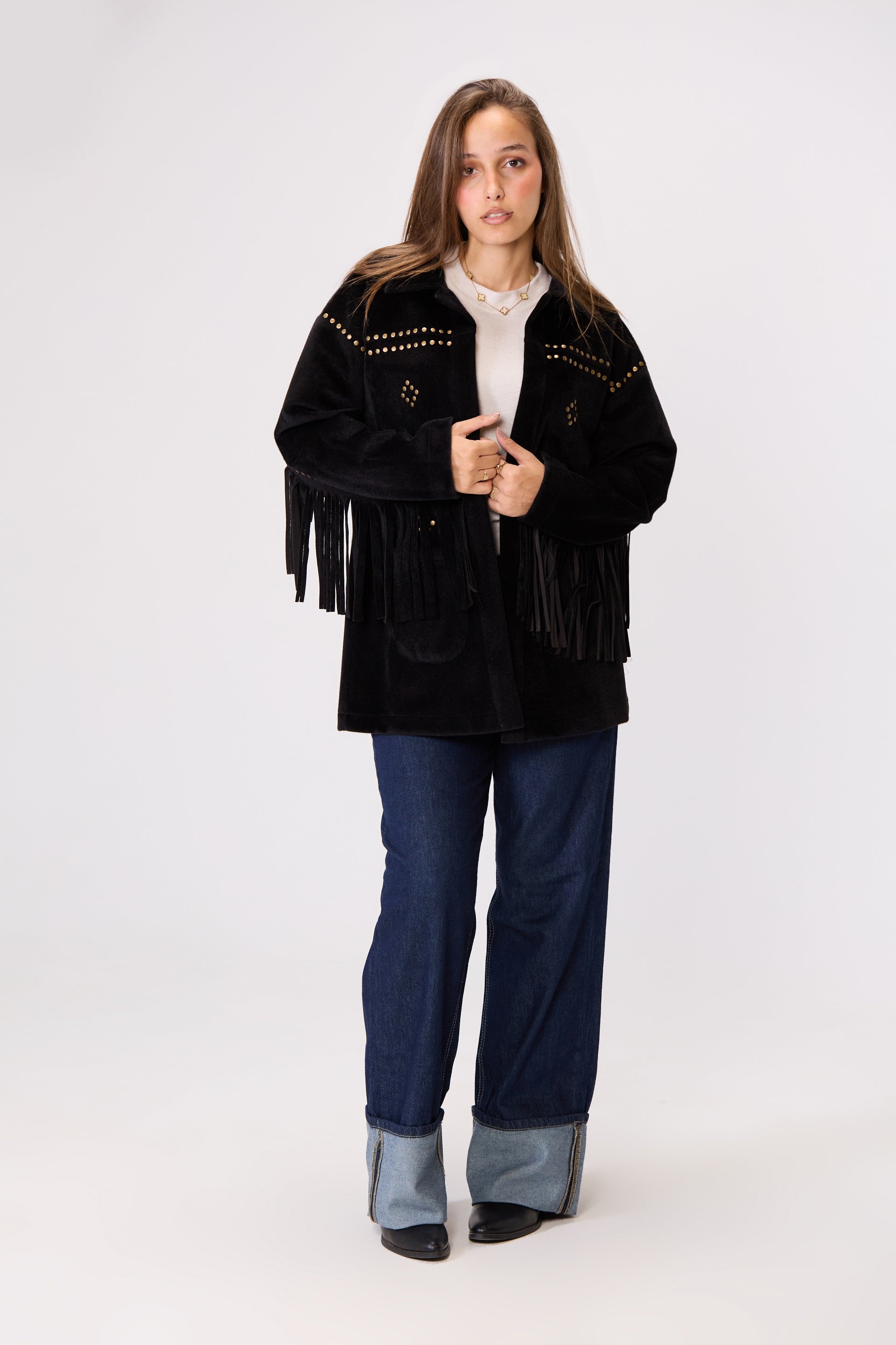 Suede-Cut Fringe Jacket