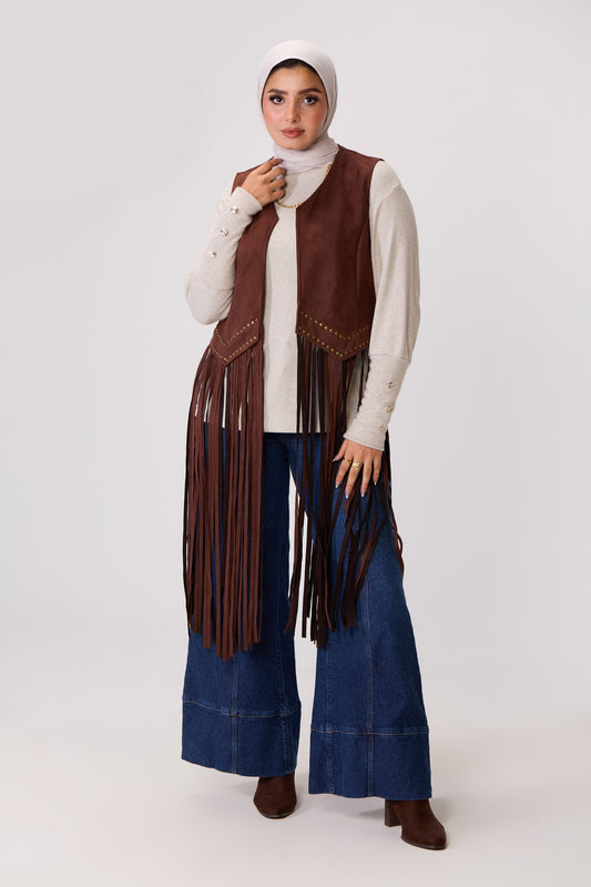 Long Fringe Suede Vest