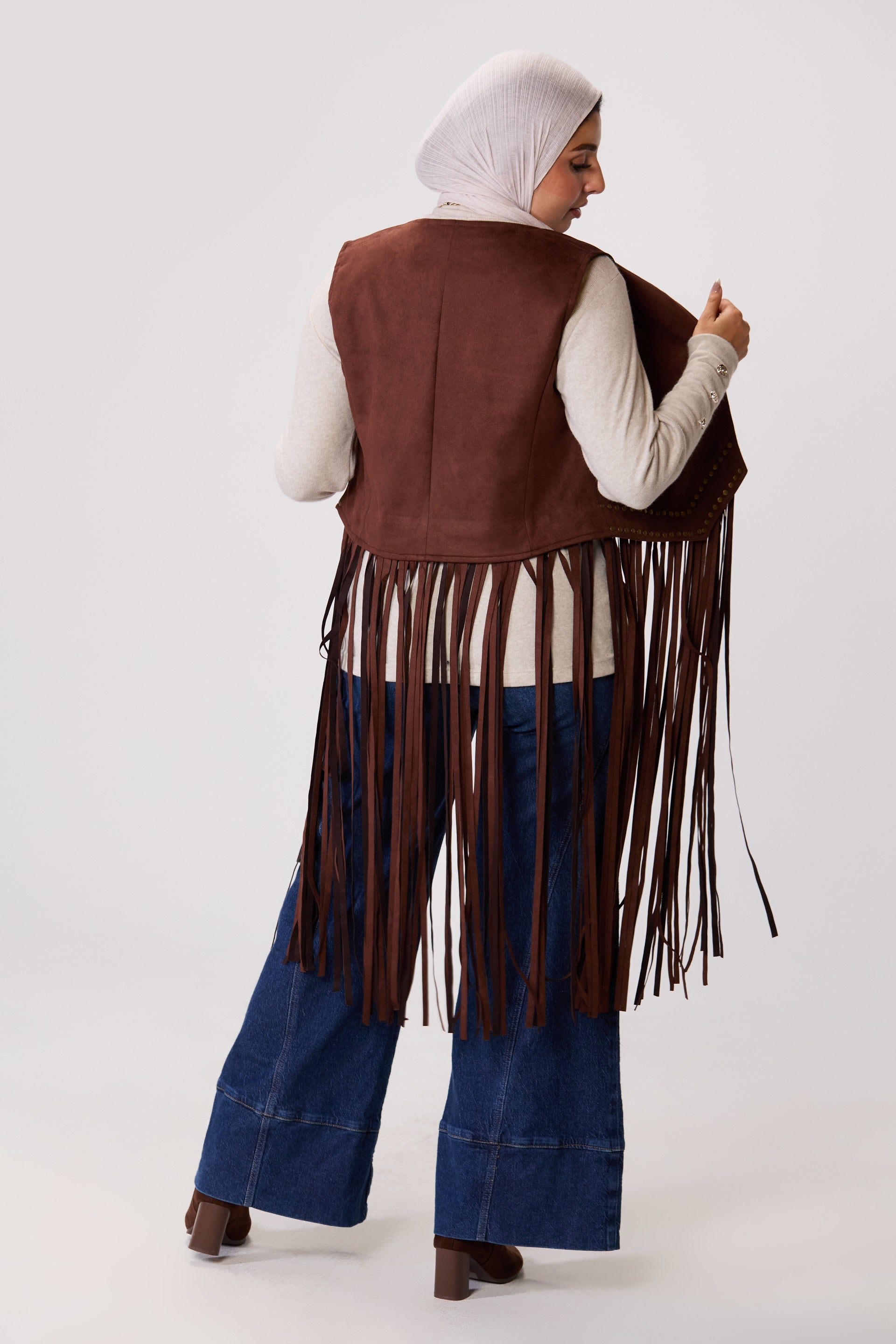 Long Fringe Suede Vest