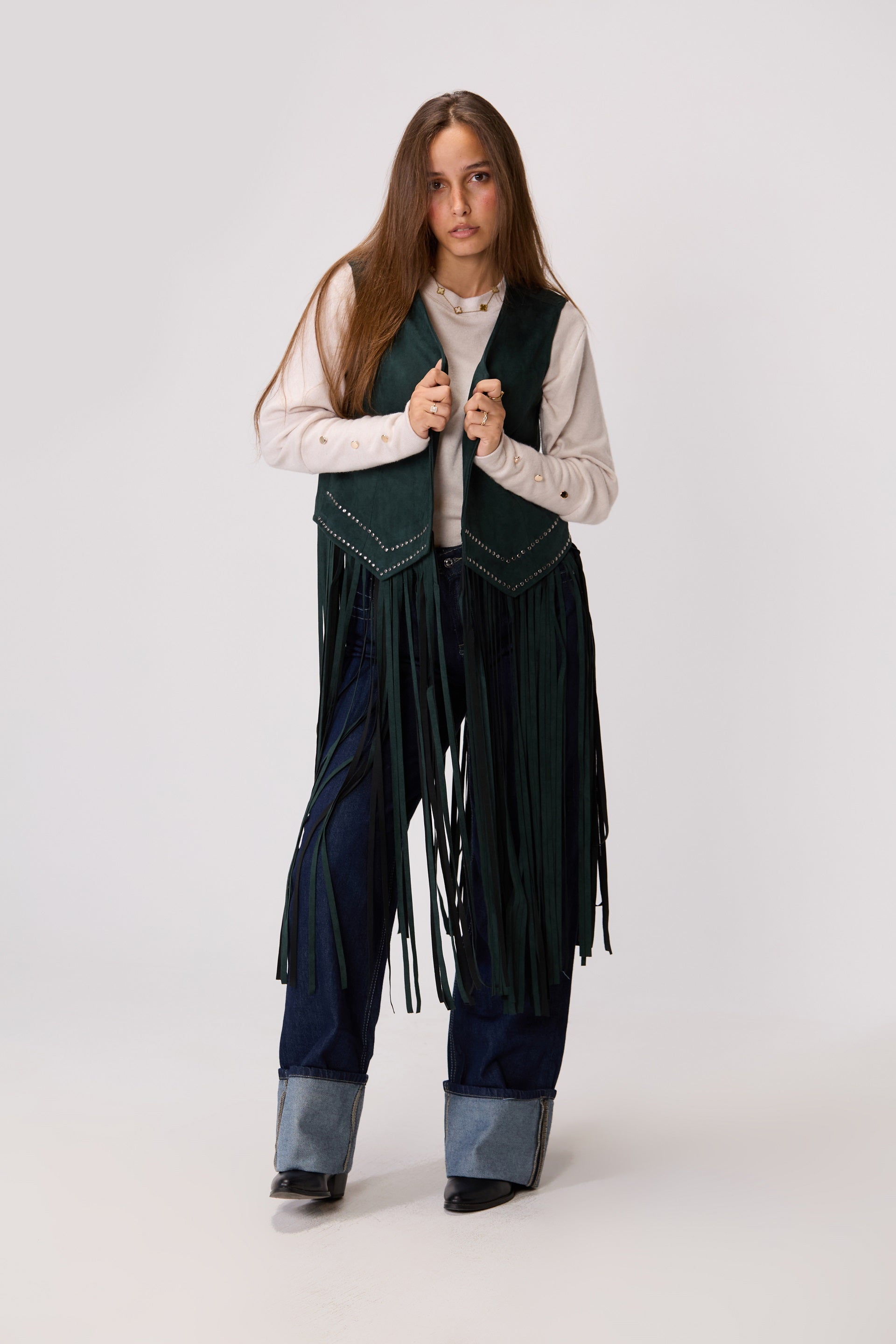 Long Fringe Suede Vest