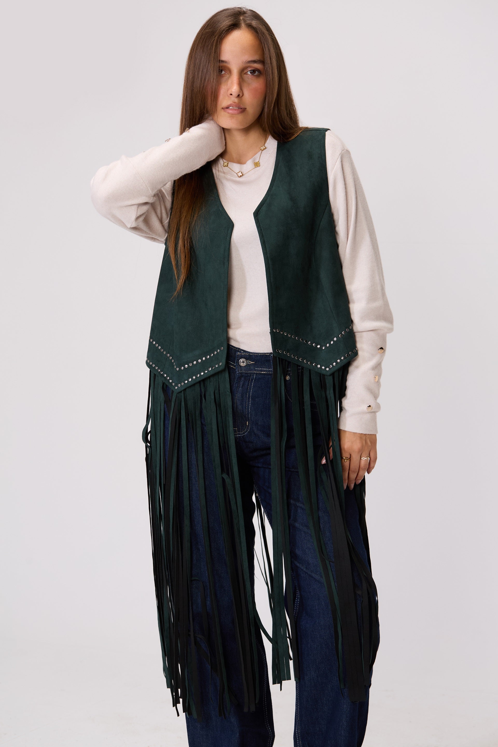 Long Fringe Suede Vest