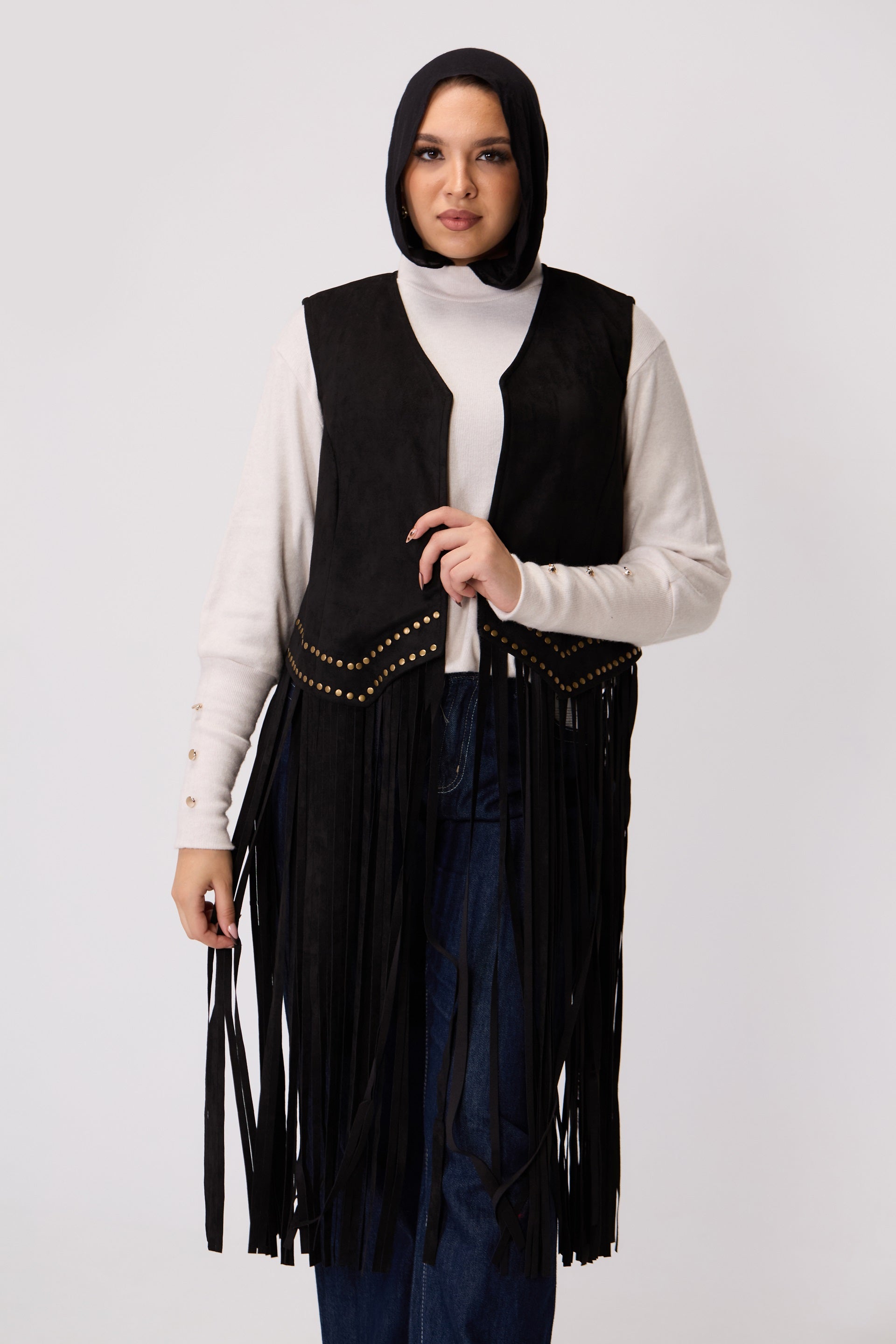 Long Fringe Suede Vest