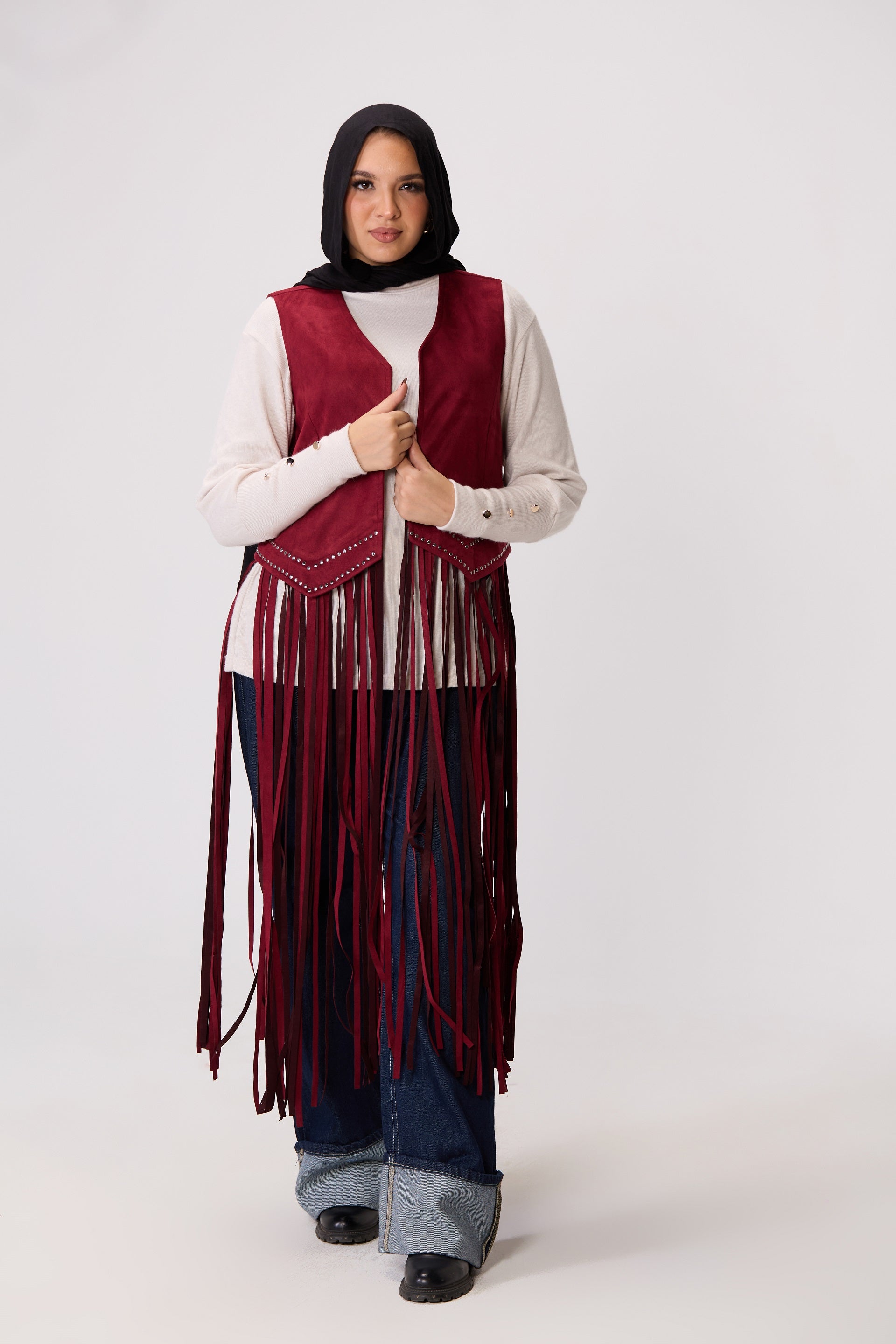 Long Fringe Suede Vest