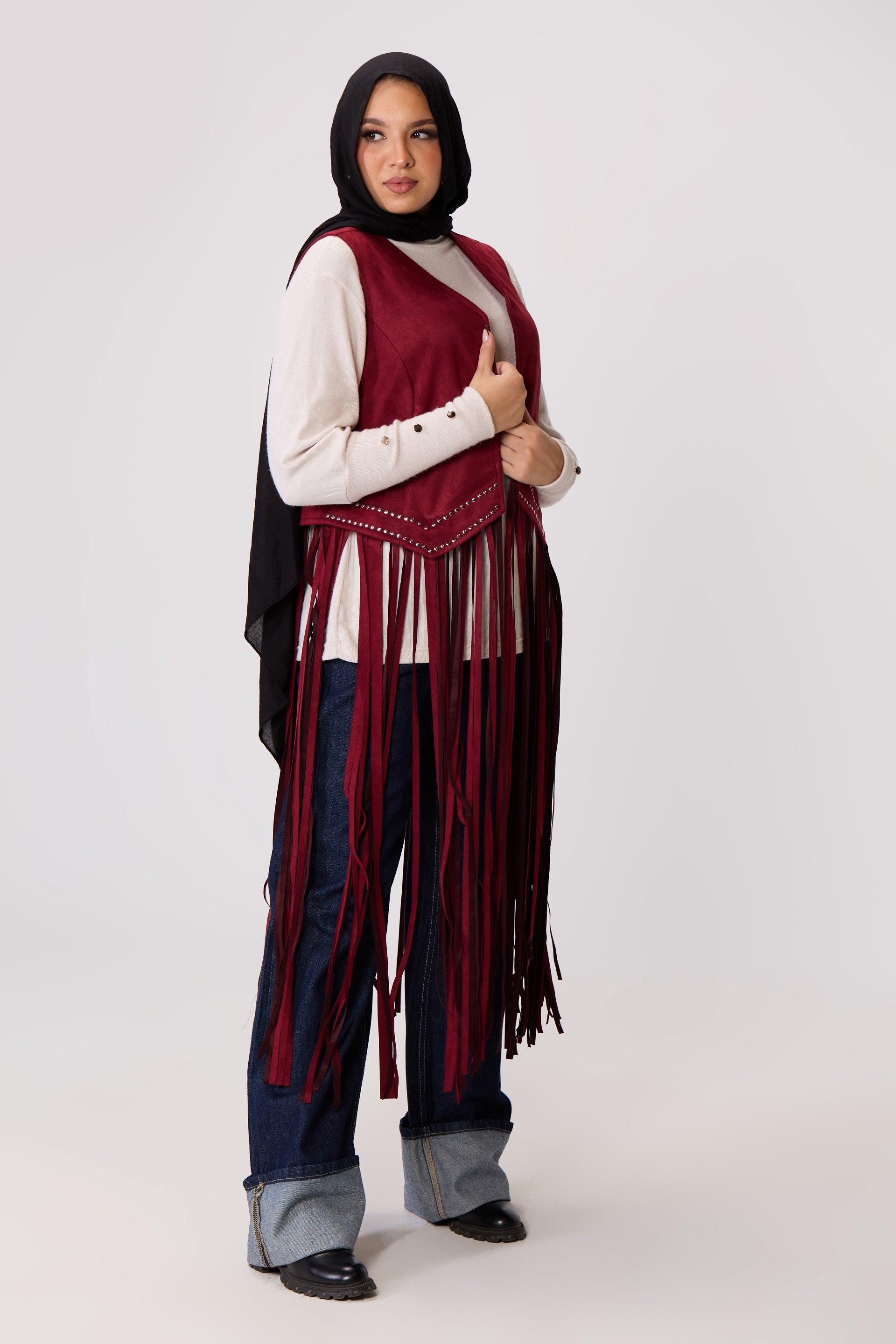 Long Fringe Suede Vest