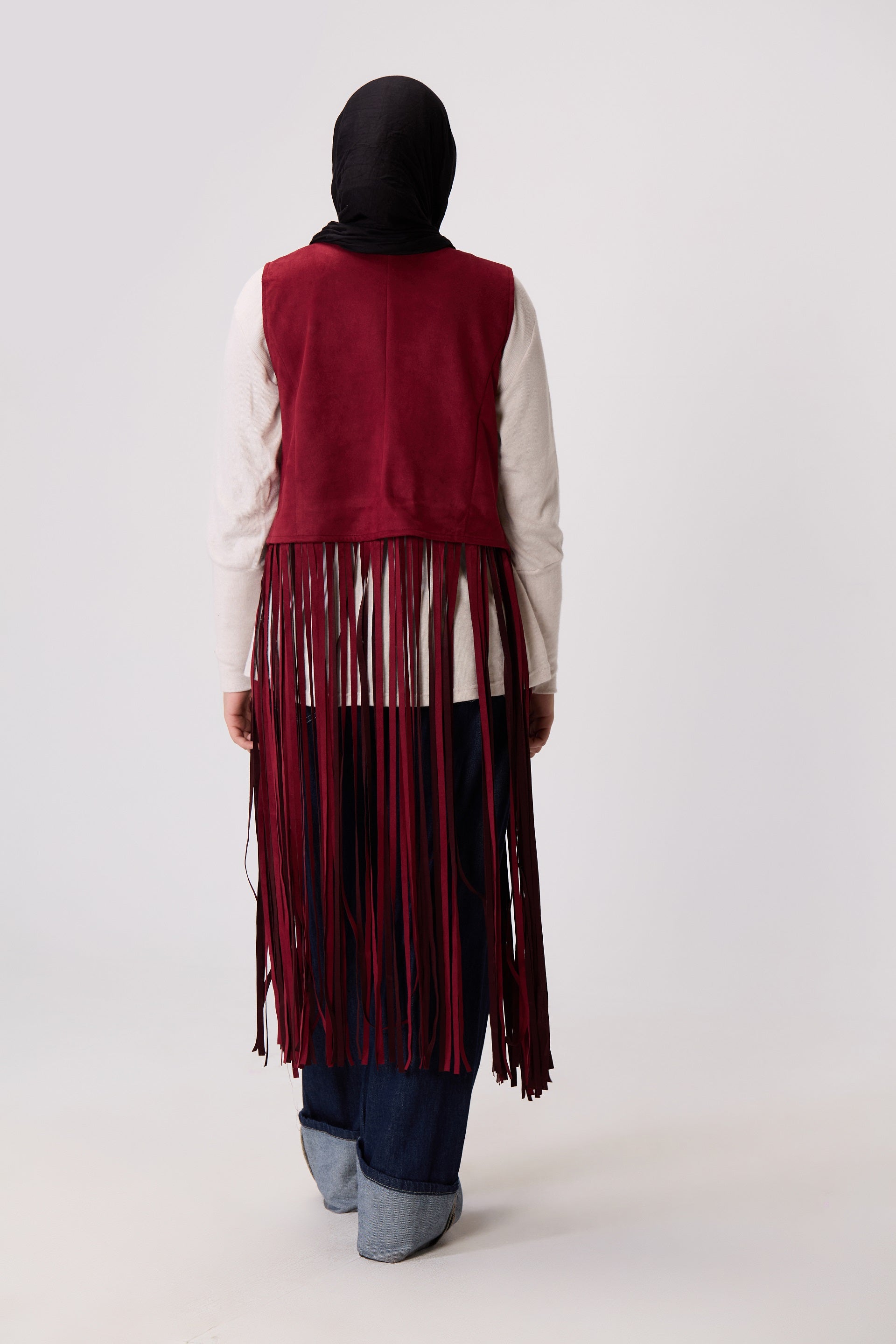 Long Fringe Suede Vest