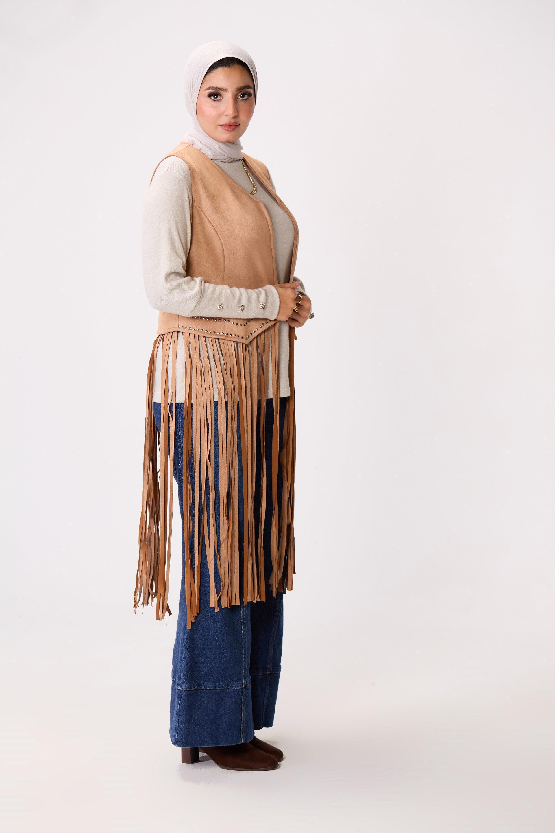 Long Fringe Suede Vest