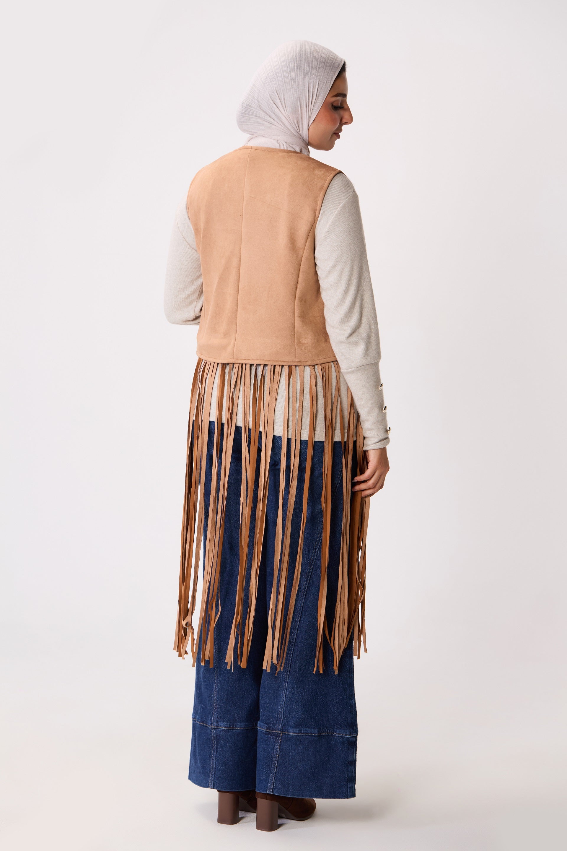 Long Fringe Suede Vest