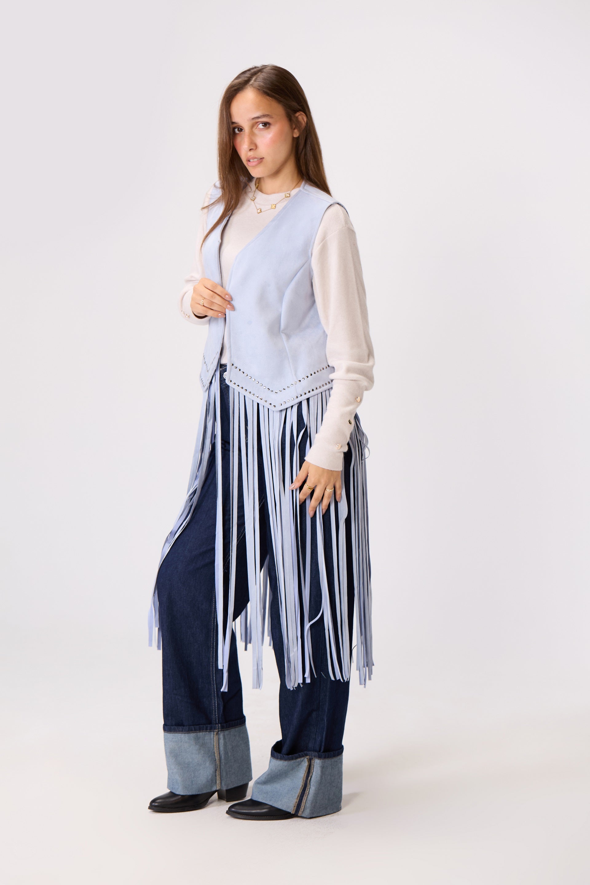 Long Fringe Suede Vest