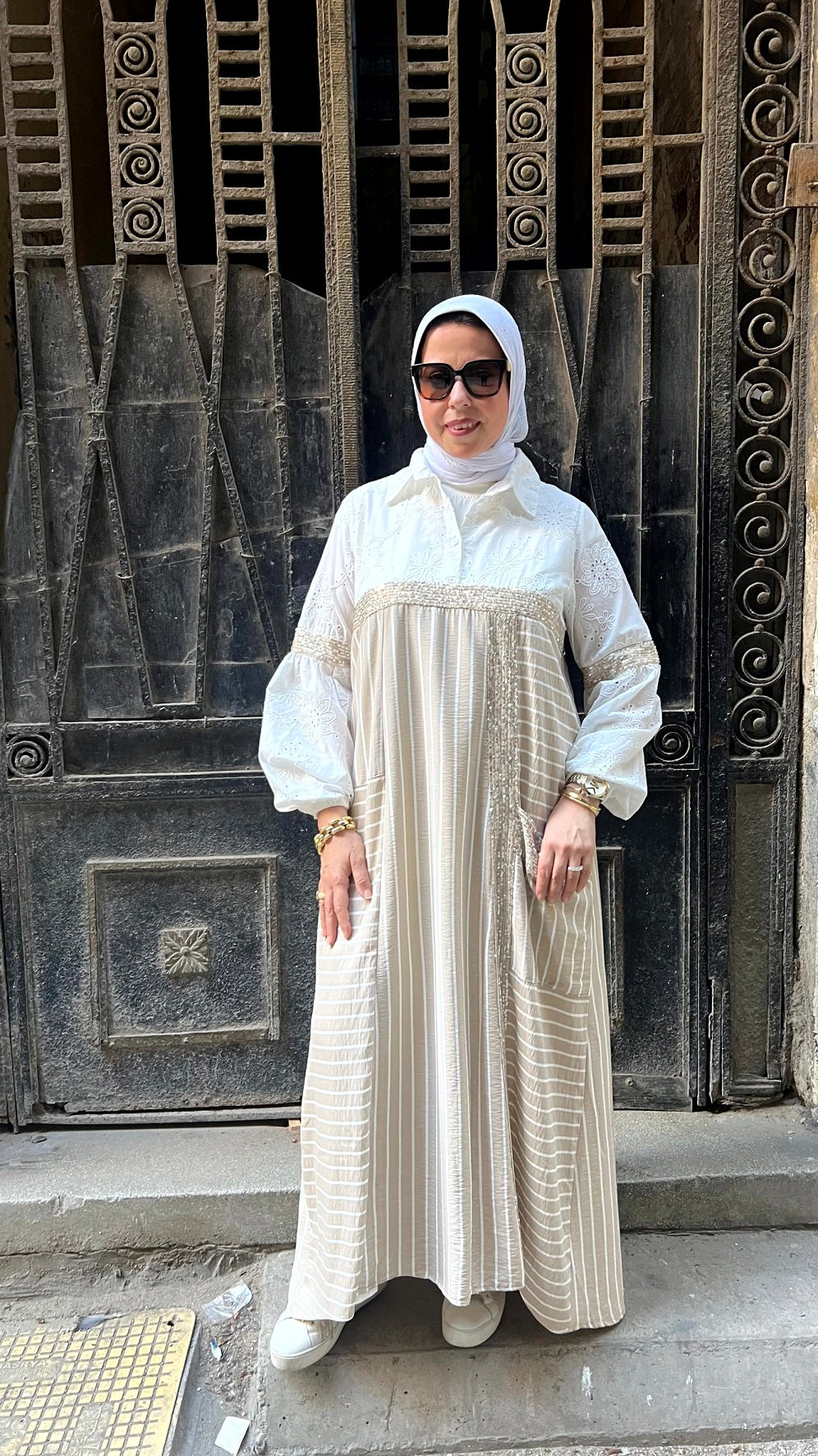 Striped Dress _ Beige