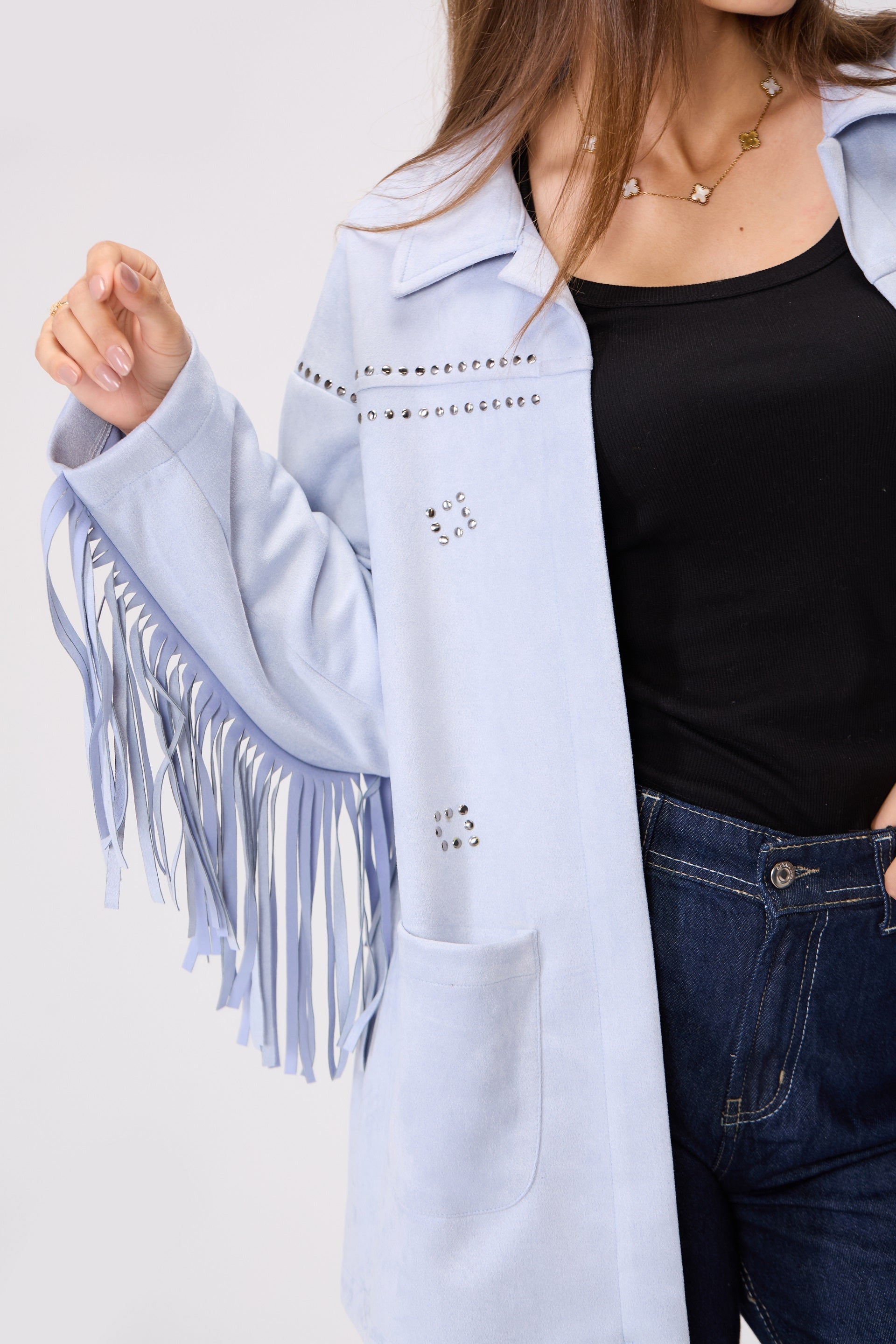 Suede-Cut Fringe Jacket