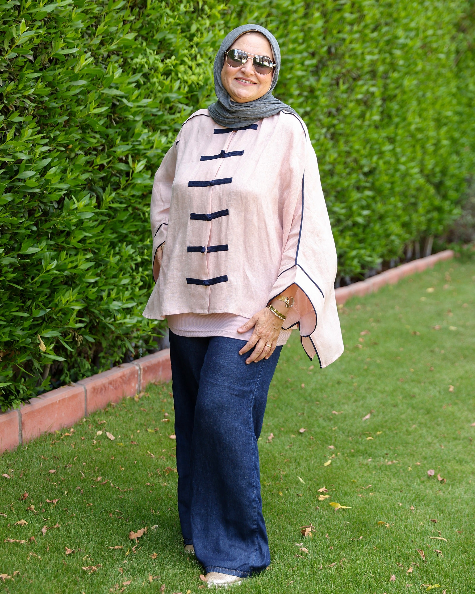Banfseg Chinese Linen Blouse - Blush Pink - Full Body