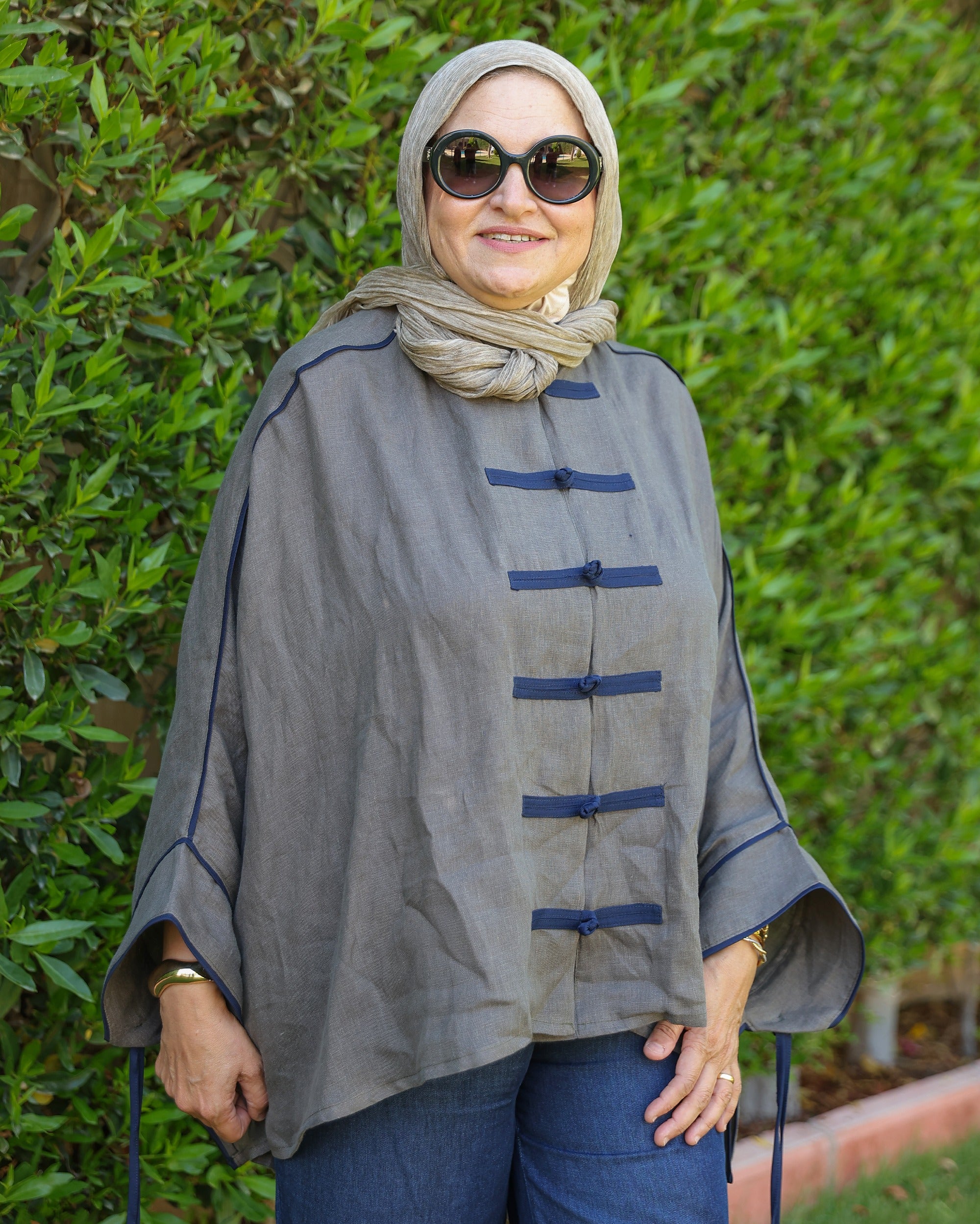 Banfseg Chinese Linen Blouse - Grey - Outdoor