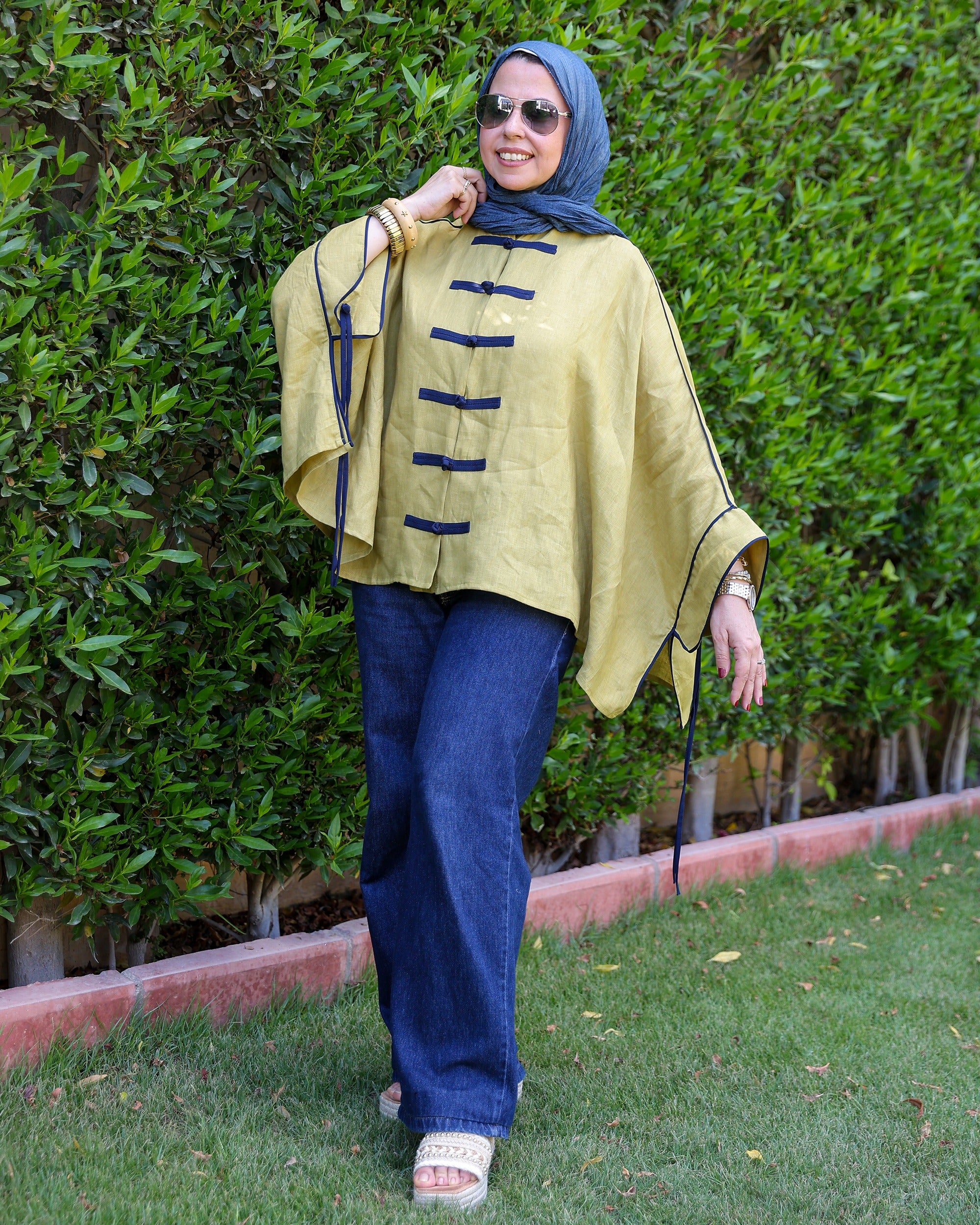 Banfseg Chinese Linen Blouse - Olive - Lifestyle Full