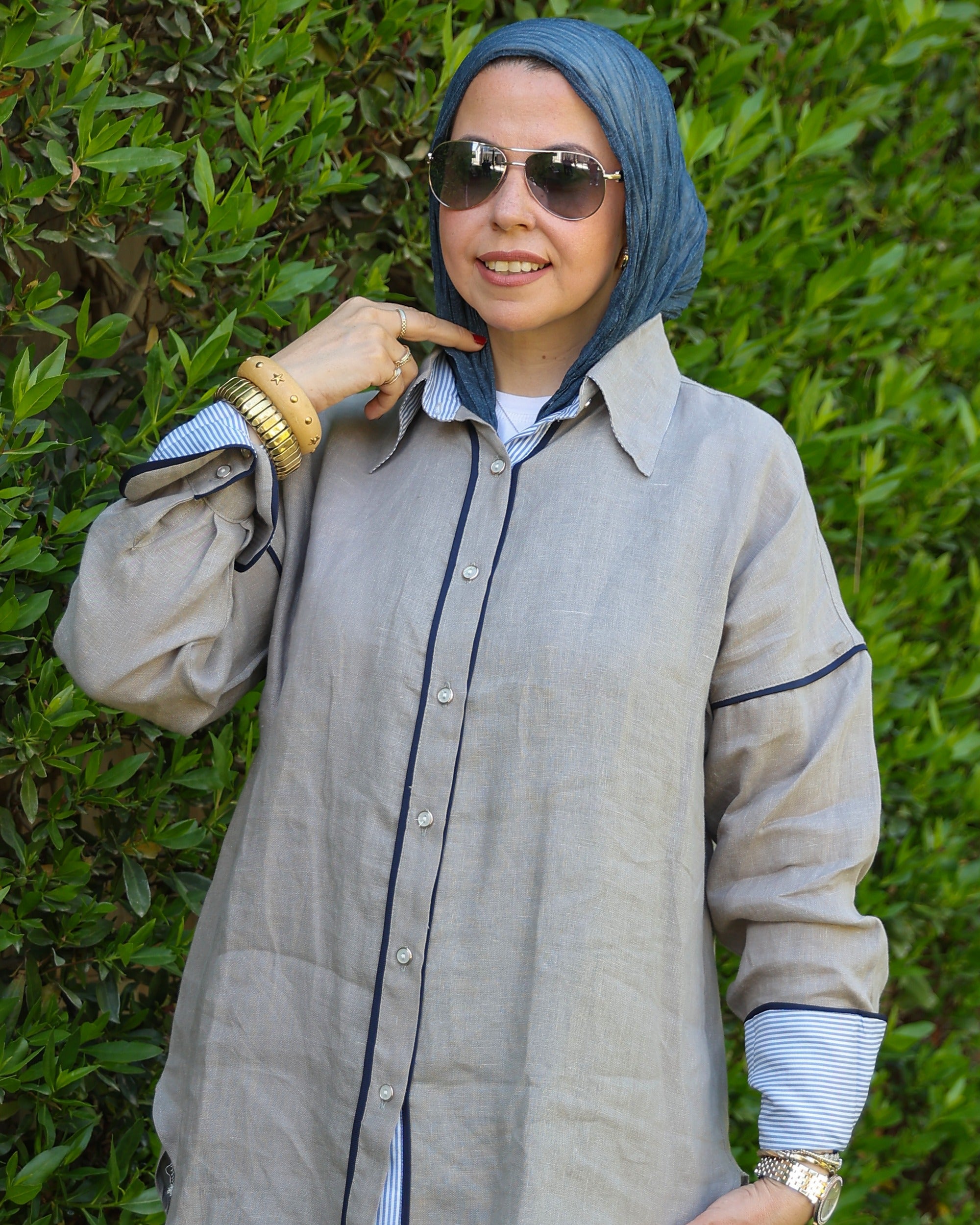 Banfseg Linen Shirt - Stone - Front