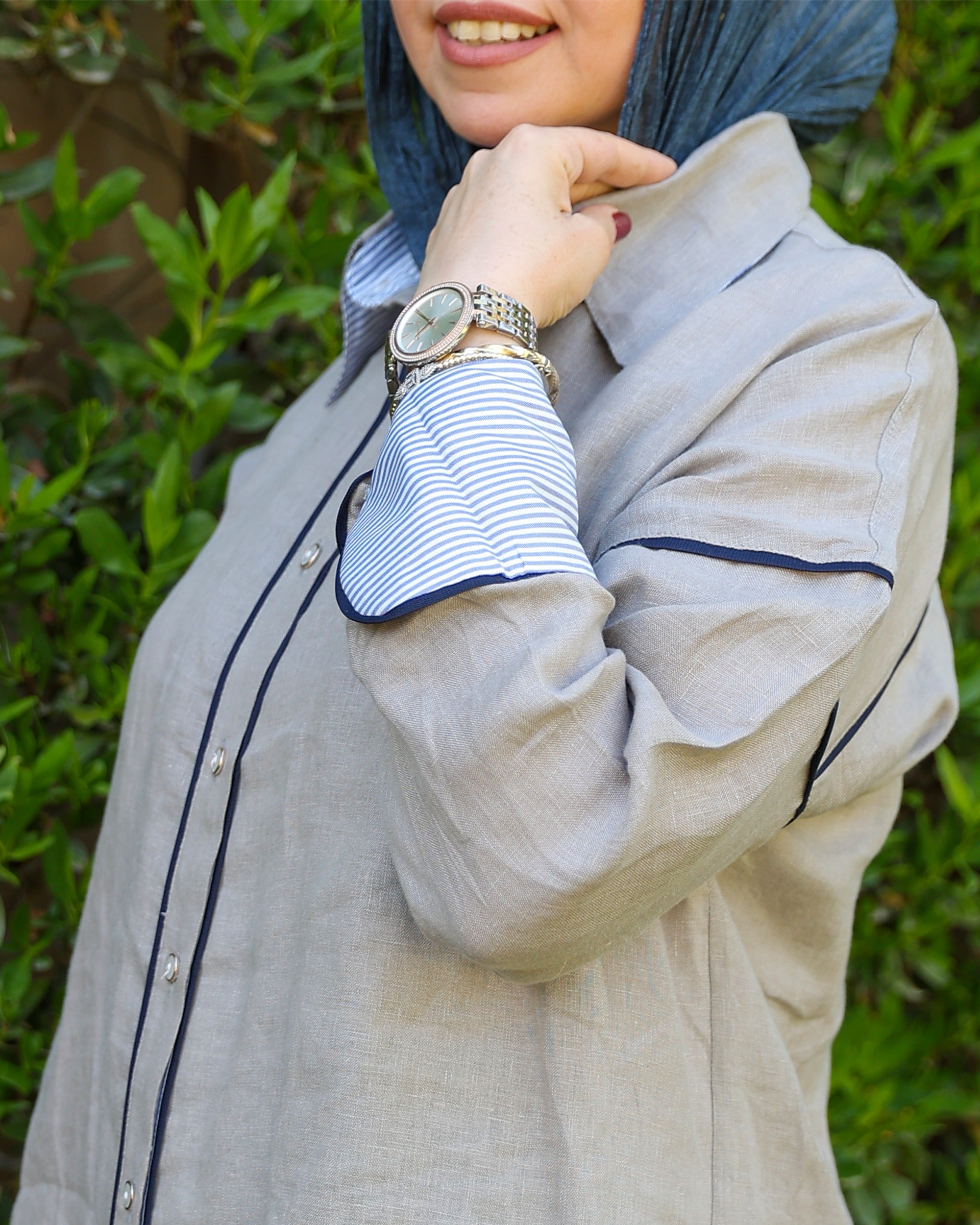 Banfseg Linen Shirt - Stone - Sleeve Detail