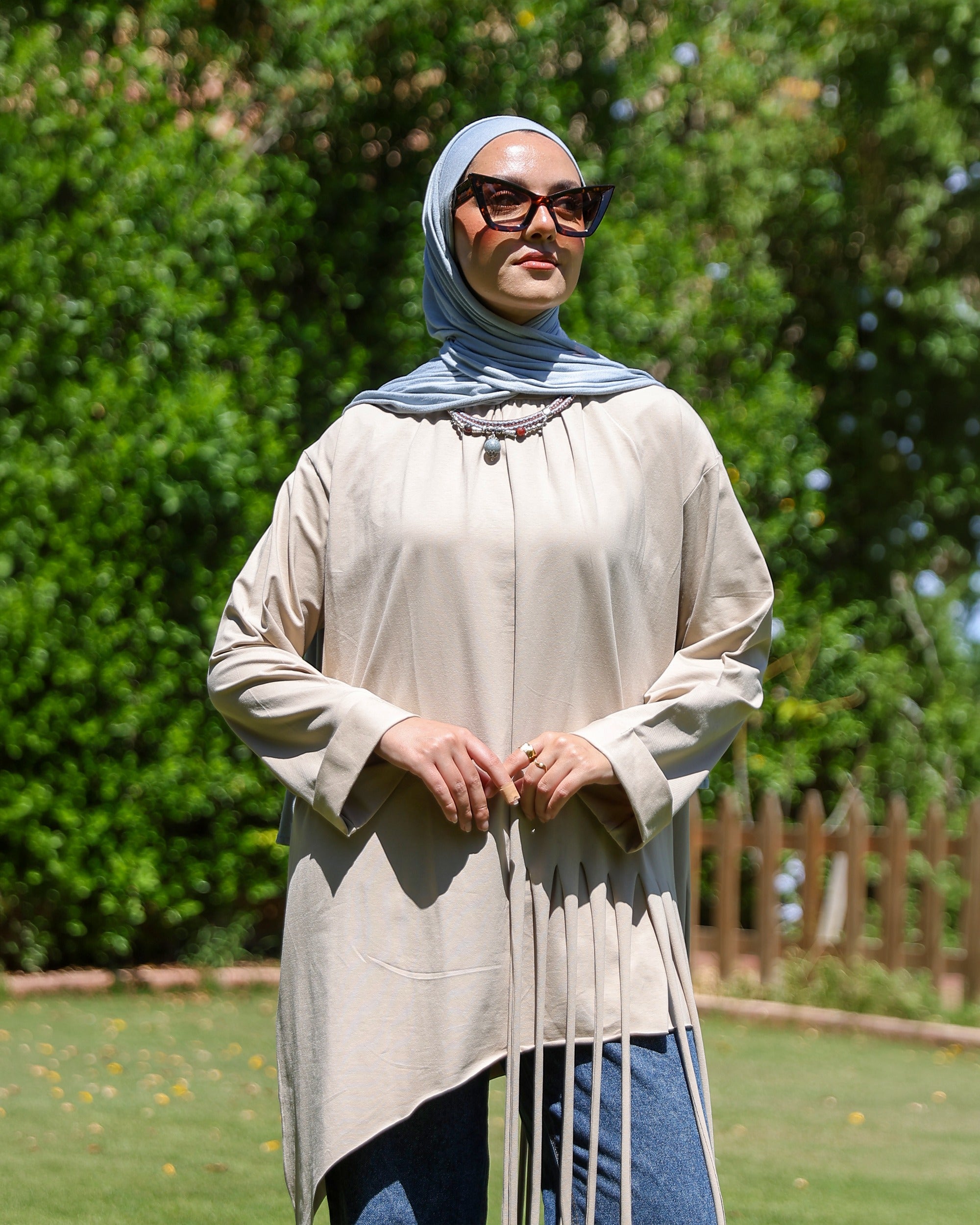Narges Fringe Tunic - Beige - Front Full Body