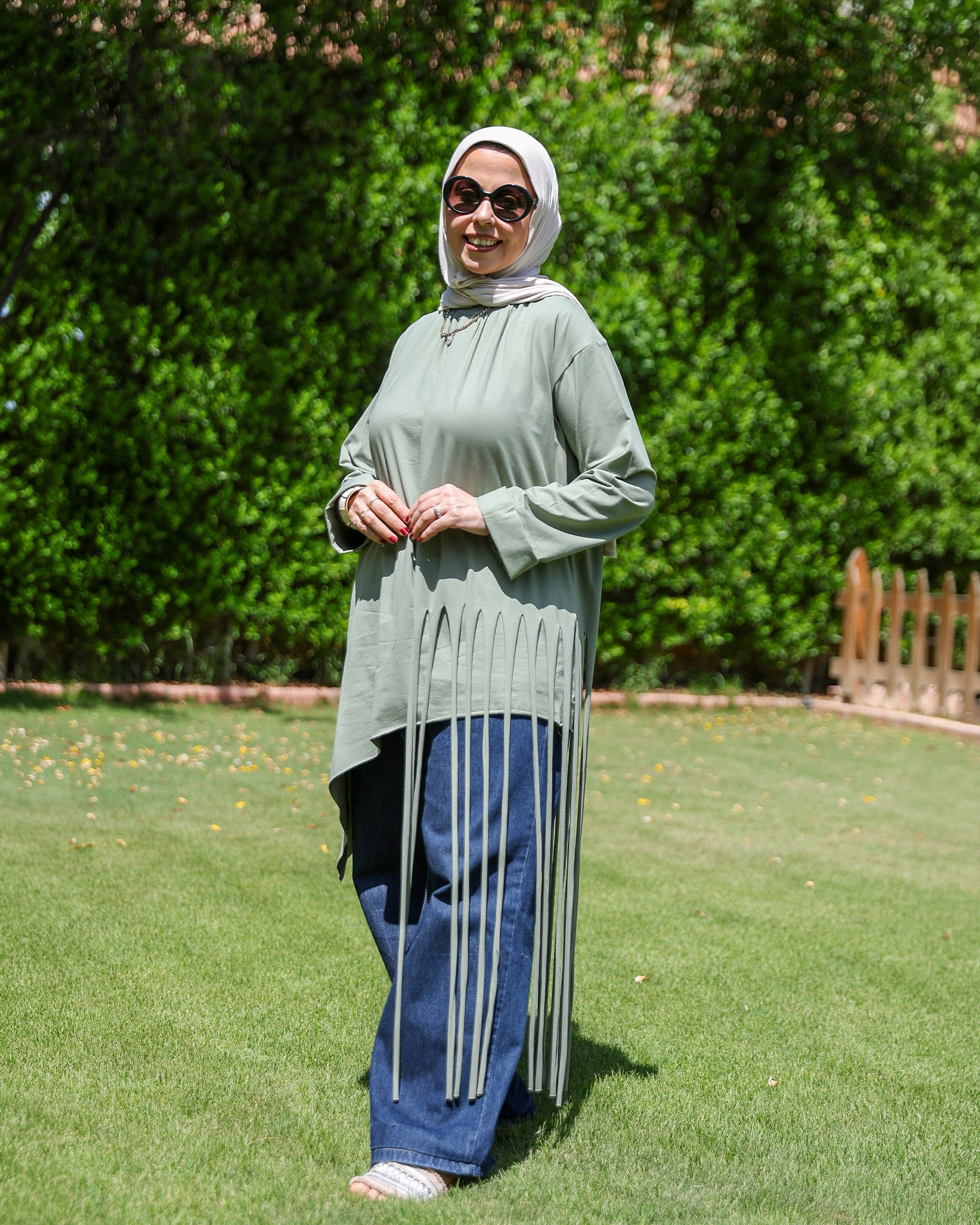 Narges Fringe Tunic - Mint - Front Full Body