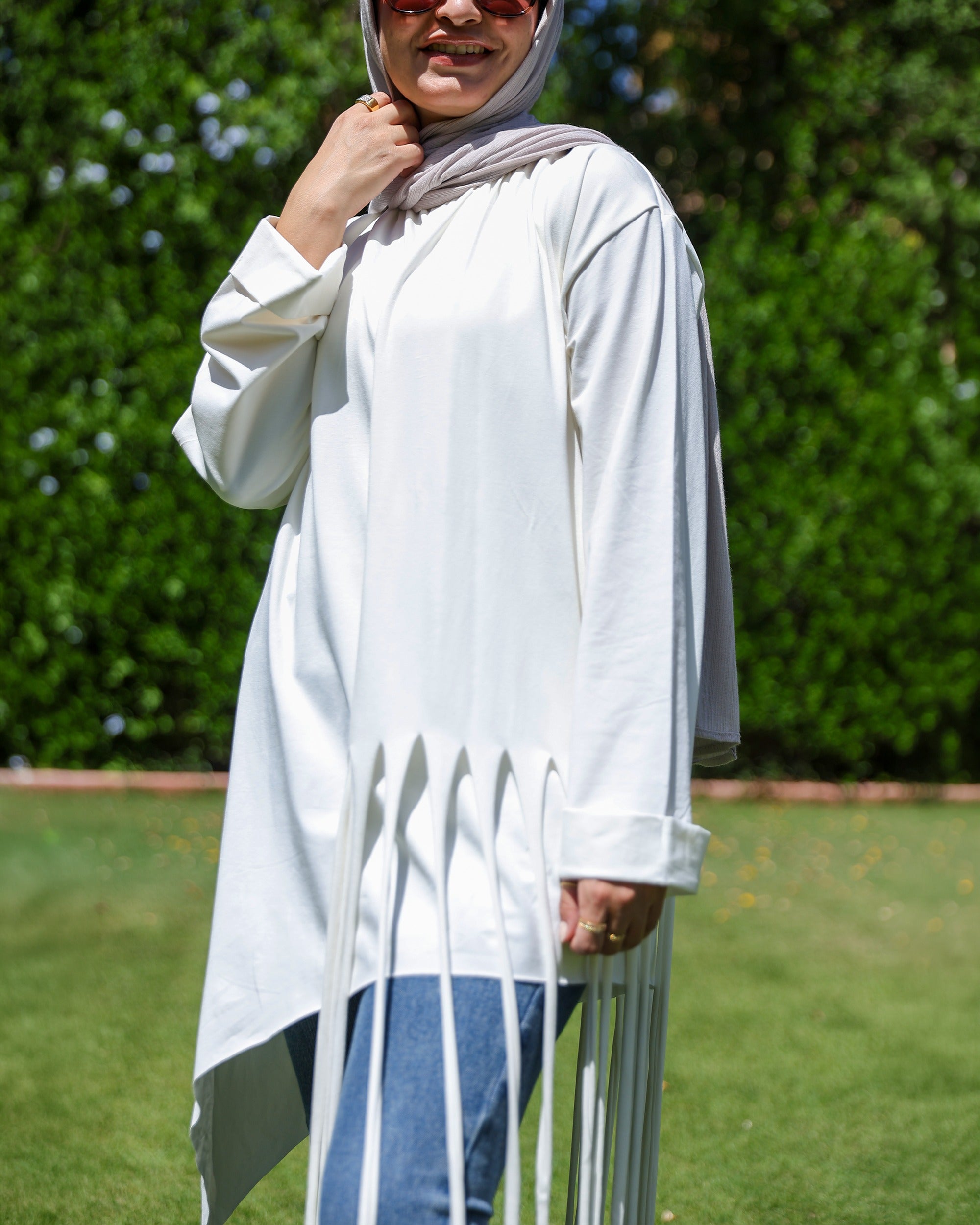 Narges Fringe Tunic - Off White - Front Detail