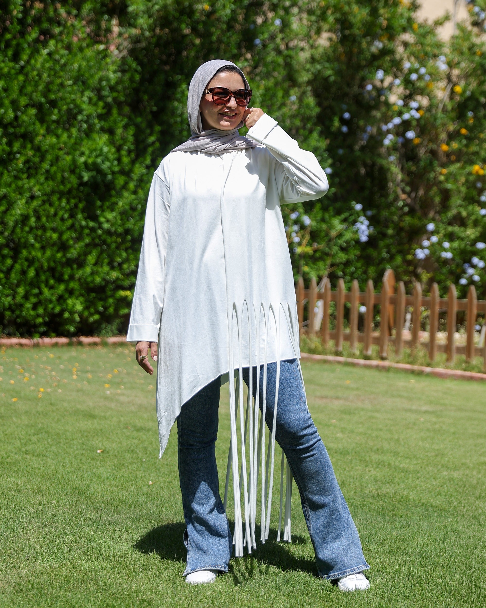 Narges Fringe Tunic - Off White - Full Body